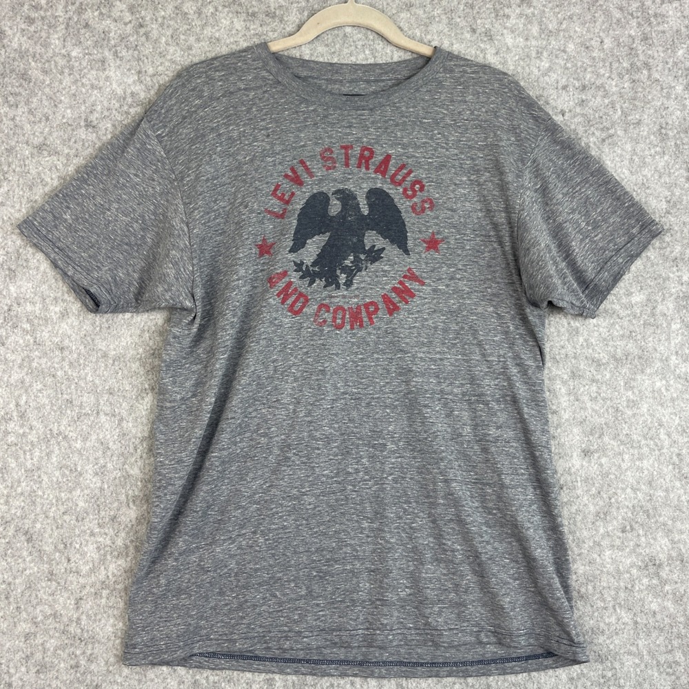 Levis T-Shirt Mens Large Gray Graphic Print Eagle Logo Short Sleeve Heathered